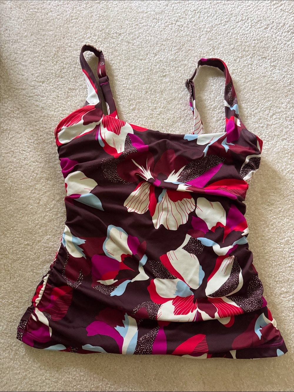 Athleta Floral Tankini Top in Brown, Pink, White, Blue